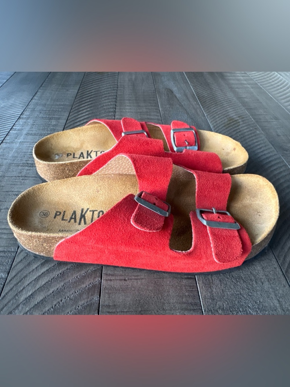 Plakton - Made in Spain Adjustable Cork Slide Suede Sandals Women's Size 38 (7) - Picture 3 of 16
